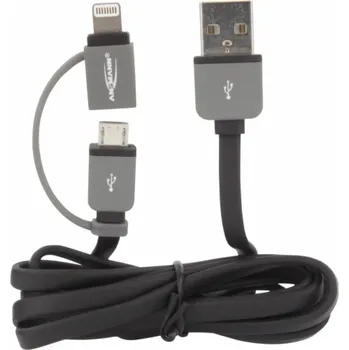Datový kabel Ansmann Kabel USB-A - microUSB + Lightning 1 m šedý (1700-0037)