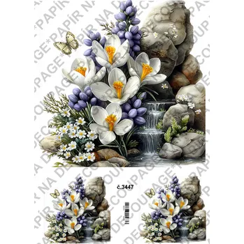 Umělecký papír Rýžový a soft papír na decoupage - Kytice jarní s pozadím - KB03447 Materiál: Rýžový papír, Rozměr: A4