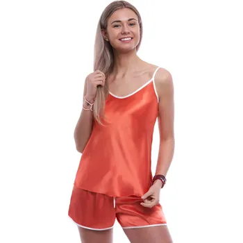 Dámské pyžamo Tmavě meruňkové elegantní pyžamo z luxusního saténu 1E8528 oranžová s