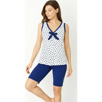 Dámské pyžamo Andra - Dámské italské pyžamo z bavlny 6220 - bílá/modrá/S