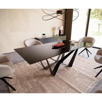 Jídelní stůl Jídelní stůl Edge 180-220x100 reliéfní sklo kouřové černé 3D design