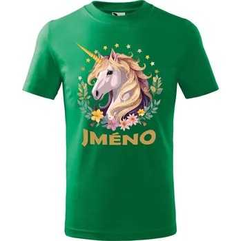 Chlapecké tričko Dětské tričko s potiskem Jednorožec se jménem Velikost: 158/12 let, Barva trička: Středně zelená
