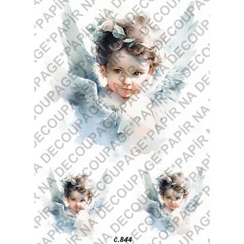 Umělecký papír Rýžový a soft papír na decoupage - Andílek, cherubínek - KB0844 Materiál: Soft, Rozměr: A4