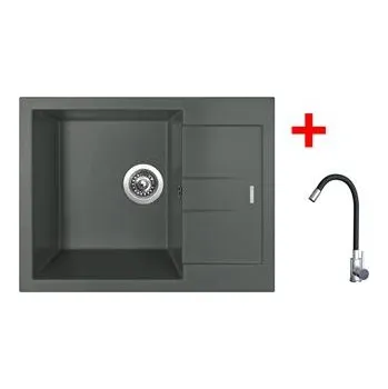 Granitový dřez Sinks AMANDA 650 Titanium + Elasta nerez/černá