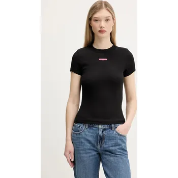 Dámské tričko Tričko Tommy Jeans dámské, černá barva, DW0DW21402 99X, vel. M