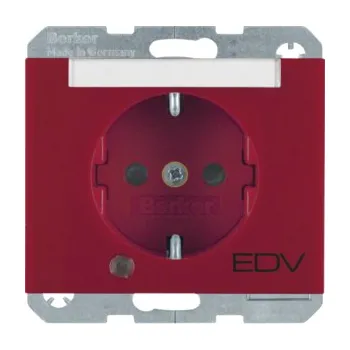 Elektrická zásuvka Zásuvka SCHUKO s LED kontrolkou a popisovým polem, Berker K.1/K.5 Barva: Červená, Povrch: Lesk
