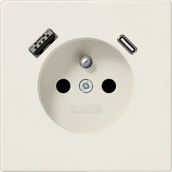 Elektrická zásuvka Zásuvka se zemnícím kolíkem a USB/USB-C, JUNG LS990 Barva: Slonovinová bílá