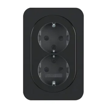 Elektrická zásuvka Dvojzásuvka SCHUKO s rámečkem, s clonkami, Berker R.1 Barva: Černá, Povrch: Lesk