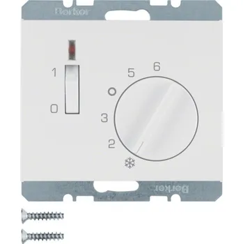 Termostat, pokojový se spínacím kontaktem, centrálním dílem, vypínačem a LED, Berker K.1/K.5 Barva: Bílá, Povrch: Lesk