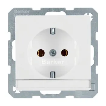 Elektrická zásuvka Zásuvka SCHUKO s popisovým polem, Berker Q.1/Q.3/Q.7/Q.9 Barva: Bílá, Povrch: Sametová