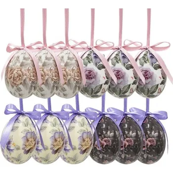 Velikonoční dekorace 12ks dekorace závěsné vajíčko s květy Spring Egg - Ø 4*5cm