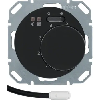 Termostat Prostorový podlahový Termostat s přepínačem pro podlahové topení a centrálním dílem Berker R.1/R.3/R.8 Barva: Černá, Povrch: Lesk