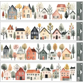 Okenní dekorace Okenní fólie - Barevné akvarelové domečky - 60 x 22,5 cm - 6785