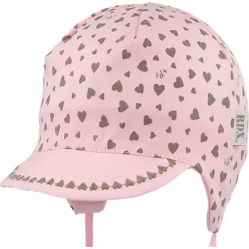 Kojenecká čepice RDX Kojenecká kšiltovka vázací růžová se srdíčky Vel. 44