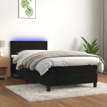 Postel Box spring postel s matrací a LED černá 80 x 200 cm samet Černý3134251