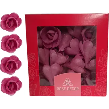 Jedlá dekorace na dort Dekorace oplatková - Růže poupě, fialová, 60 ks