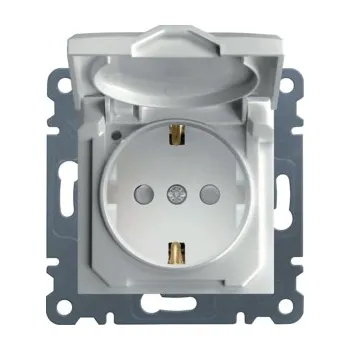 Elektrická zásuvka Hager Schuko zásuvka s víčkem a clonkami, Lumina soul, bílá lesk