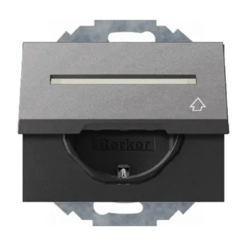 Elektrická zásuvka Zásuvka SCHUKO s víčkem a popisovým polem, natáčecí po 45°, Berker K.1/K.5 Barva: Antracit, Povrch: Mat