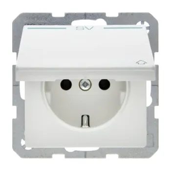 Elektrická zásuvka Zásuvka SCHUKO s víčkem a potiskem, Berker Q.1/Q.3/Q.7/Q.9, bílá sametová Barva: Zelená