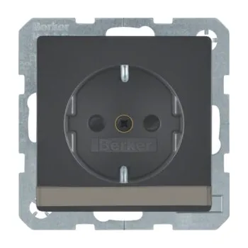Elektrická zásuvka Zásuvka SCHUKO s popisovým polem, clonky, Berker Q.1/Q.3/Q.7/Q.9 Barva: Antracit, Povrch: Sametová