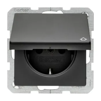 Elektrická zásuvka Zásuvka SCHUKO s víčkem, Berker Q.1/Q.3/Q.7/Q.9 Barva: Antracit