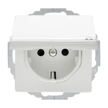 Elektrická zásuvka Zásuvka SCHUKO s víčkem, natočení o 45°, s popisovým polem, Berker Q.1/Q.3/Q.7/Q.9 Barva: Bílá, Povrch: Sametová