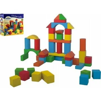 Dřevěná hračka Kostky stavebnice dřevo 50 ks v krabici 20x19x8cm