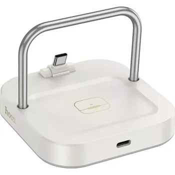 HOCO stolní nabíječka 2v1 typ C + bezdrátové nabíjení 5W PD QC 3A 30W CQ16B mléčně bílá