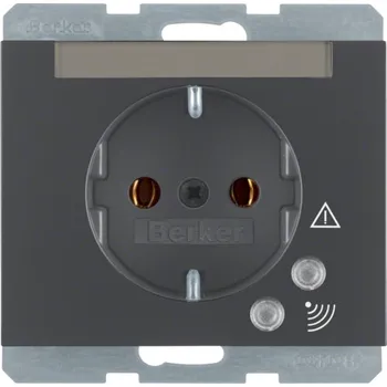 Elektrická zásuvka Zásuvka SCHUKO s přepěťovou ochranou, popisovým polem a šroubovými svorkami Berker K.1/K.5 Barva: Antracit, Povrch: Mat