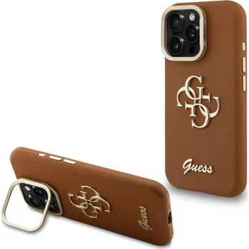 Náhradní kryt pro mobilní telefon Guess PU Grained 4G Logo Stand Camera Frame zadní kryt pro iPhone 16 Pro Brown