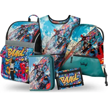 Školní batoh Školní aktovkový 5-dílný set BAAGL ZIPPY - Skatepark (aktovka, penál, sáček, zástěra, peněženka)