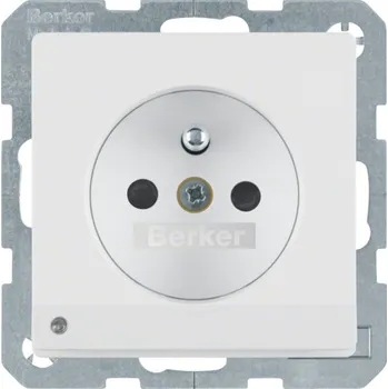 Elektrická zásuvka Zásuvka se zemnícím kolíkem s ochrannou proti dotyku a svodiče přepětí T3, Berker Q.x Barva: Bílá, Povrch: Lesk