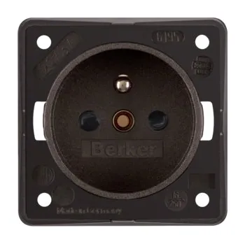 Elektrická zásuvka Berker Zásuvka se zemnicím kolíkem a dětskou pojistkou, 16 A, 250 V~, šroub. svorky, Integro přístroje, hnědá, mat