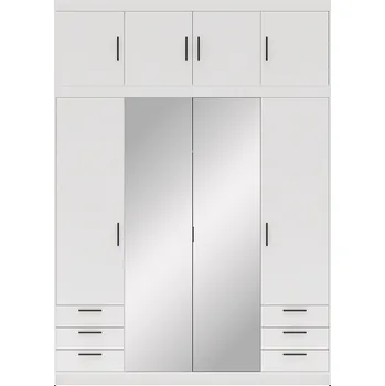 Šatní skříň Šatní skříň ELENA 4D 6S + zrcadlo + nástavec + 6x zásuvka | 176,3 cm | bílá