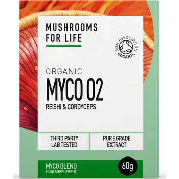 Speciální výživa Mushroom For Life | Bio Směs reishi a cordyceps prášek - Myco O2 bio certifikát • reishi + cordyceps extrakt • bez plnidel • bez GMO • vhodné pro vegany • keto & paleo – 60 g