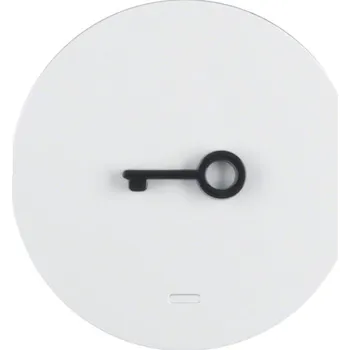 vypínač Berker Kryt jednoduchý pro bezbariérovou výstavbu s reliéfním symbolem klíče a průzorem R.1/R.3/R.8 Barva: Bílá, Povrch: Lesk