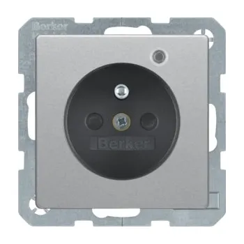 Elektrická zásuvka Zásuvka se zemnicím kolíkem a LED kontrolkou, Berker Q.1/Q.3/Q.7/Q.9 Barva: Stříbrná, Povrch: Sametová