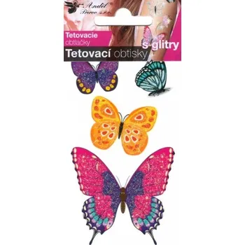 Odstranitelné tetování Tetovací obtisky s glitry - motýli - 10,5 x 6 cm - 1102
