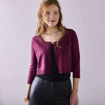 Bolerko Blancheporte Úpletové bolerko na knoflíčky s 3/4 rukávy švestková 34/36