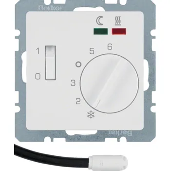 vypínač Termostat, pokojový, 24 V s rozpínacím kontaktem, centrálním dílem, vypínačem a LED, Berker Q.x, bílá, sametová Barva: Bílá, Povrch: Sametová