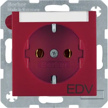 Elektrická zásuvka Zásuvka SCHUKO s potiskem, s popisovým polem, Berker S.1/B.3/B.7 Barva: Červená, Povrch: Lesk