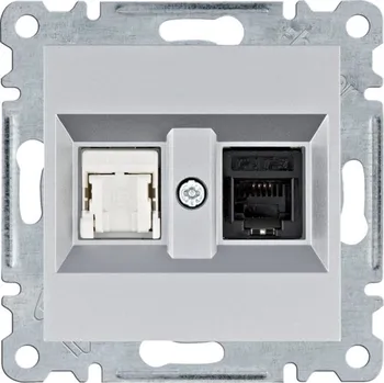 Elektrická zásuvka Hager Zásuvka telefonní 1x RJ11 cat.3/ data 1x RJ cat.5e, Lumina, stříbrná mat