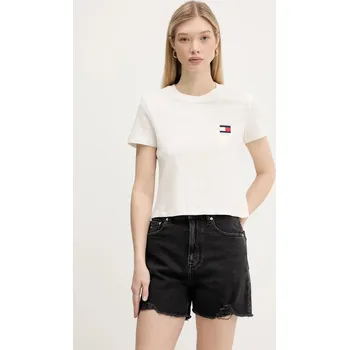 Dámské tričko Bavlněné tričko Tommy Jeans dámské, béžová barva, DW0DW21423 01X, vel. XL