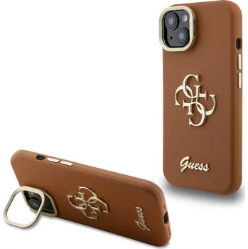 Náhradní kryt pro mobilní telefon Guess PU Grained 4G Logo Stand Camera Frame zadní kryt pro iPhone 15 Brown