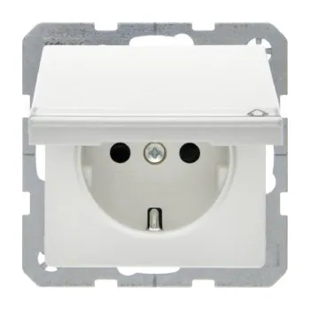 Elektrická zásuvka Zásuvka SCHUKO s víčkem, s popisovým polem, Berker Q.1/Q.3/Q.7/Q.9 Barva: Stříbrná, Povrch: Sametová