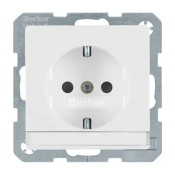 Elektrická zásuvka Zásuvka SCHUKO s popisovým polem, clonky, Berker Q.1/Q.3/Q.7/Q.9 Barva: Bílá, Povrch: Sametová