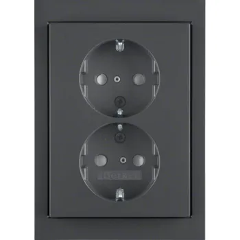 Elektrická zásuvka Dvojzásuvka SCHUKO s rámečkem, s clonkami, Berker K.1/K.5 Barva: Antracit, Povrch: Mat