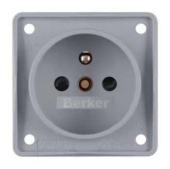 Elektrická zásuvka Berker Zásuvka se zemnicím kolíkem a dětskou pojistkou, 16 A, 250 V~, šroub. svorky, Integro přístroje, šedá, mat