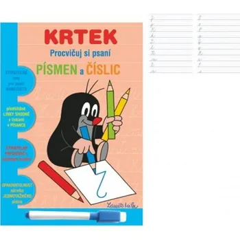 Hračka pro nejmenší Akim Stíratelný sešit "Procvičuj si písmena a číslice" + stíratelný popisovač - Krtek 1