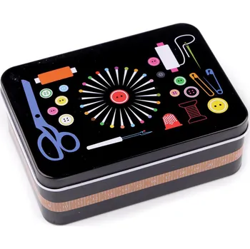 Organizér galanterie Plechová krabička na šití, barva 1 (10x14x5,3) černá